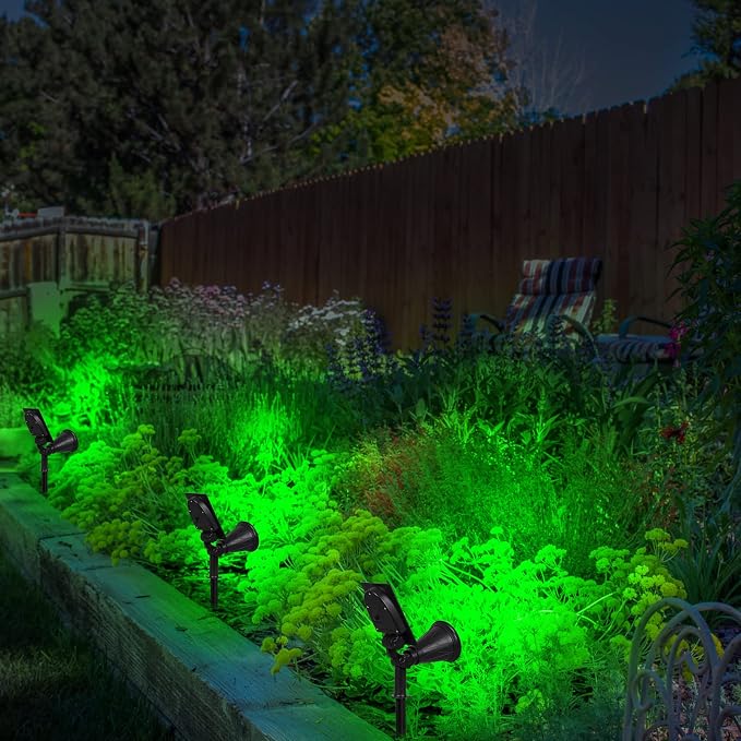 T-SUN Green Solar Spotlights, IP65 Waterproof Outdoor 4 LED Solar Garden Lights, Auto ON/Off Adjustable Wall Lights, 180°Angle Adjustable for Tree,Patio,Yard,Driveway,Stairs,Pool Area (Green-4 Pack)