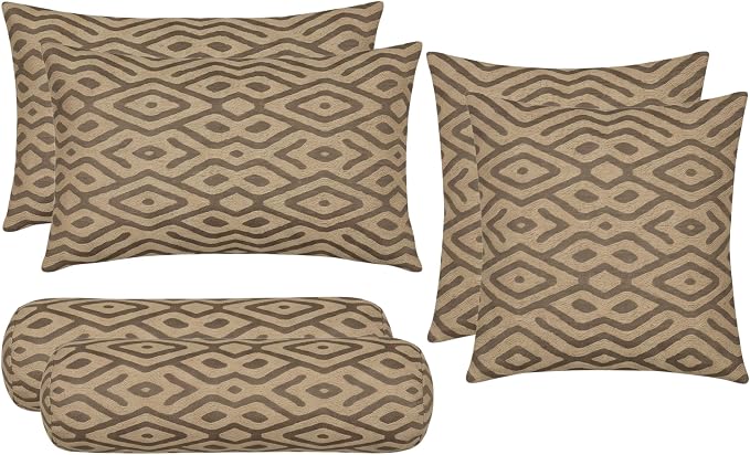 RSH DECOR Set of 6 Outdoor Pillow, Outdoor Pillows for Patio, Pillows w/Polyester Pillow Cases | Water & Fade Resistant Fabric | 17" Square, 20x12 Lumbar, 20x6 Neck Roll - Madura Mink