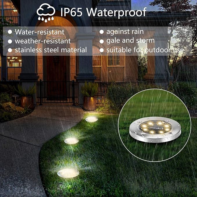 ZGWJ Solar Ground Lights,4 Pack Waterproof Solar Garden Lights, Upgraded Outdoor Garden Waterproof Bright in-Ground Lighting, Landscape Lighting for Pathway,Yard,Deck,Lawn,Patio,Walkway Warm White