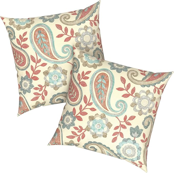 Outdoor 20x20 Inch Throw Pillows with Inners, Square Pillows Decorative Set of 2 for Home Garden Furniture, Paisley Vintage