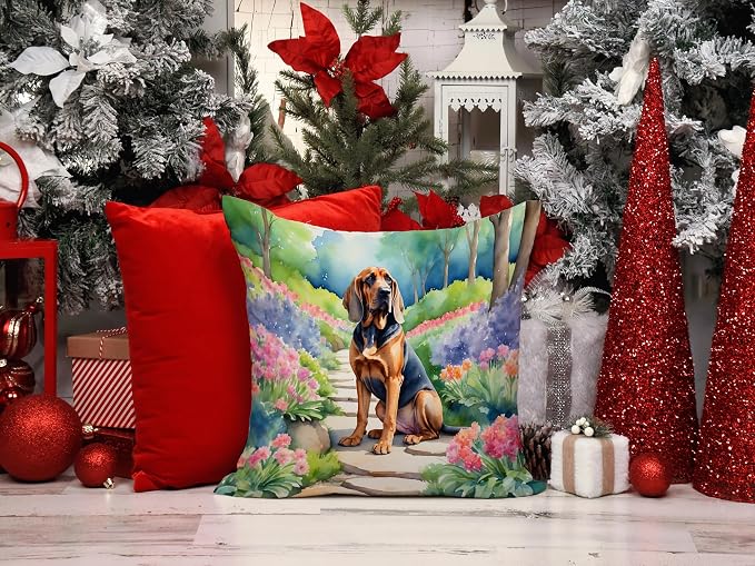 Caroline's Treasures Bloodhound Spring Path Throw Pillow Machine Washable, Indoor Outdoor Decorative Pillow for Couch, Bed or Patio, 14Hx14W