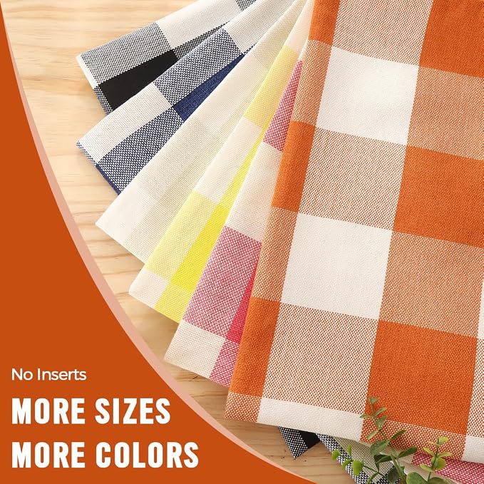 Orange Fall Outdoor Plaid Large Pillow Covers 22x22, Fall Decor for Bedroom | Set of 2, Fall Couch Checkered Plaid Pillow Covers 22 x 22, Fall Pillows Decorative Throw Pillows, Fall Decor for Living Room