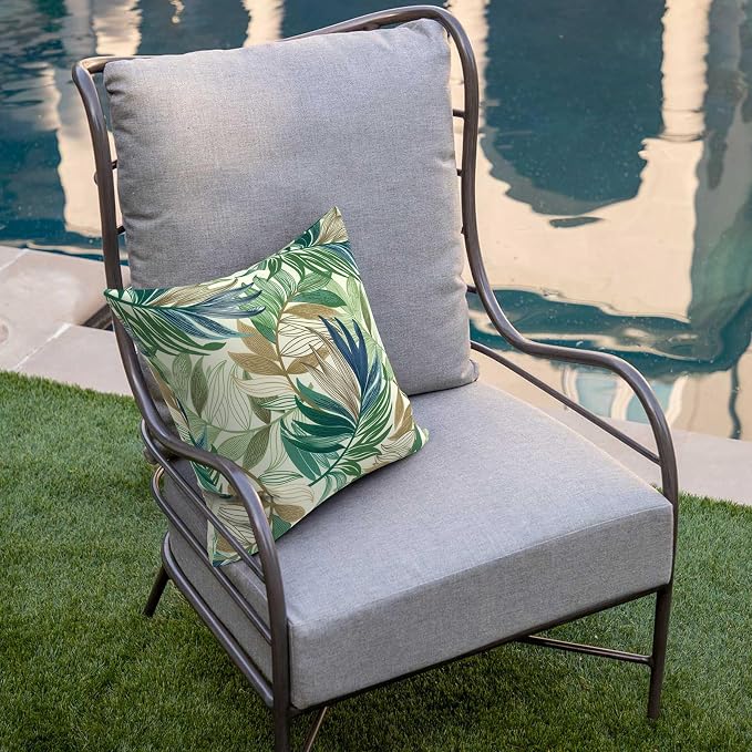 DYTXIII Pack of 2 Outdoor Waterproof Pillow Covers ONLY, 18"x18" Square Decorative Double Printed Throw Pillow Cases for Patio Couch Porch Furniture, Lush Leaf Green