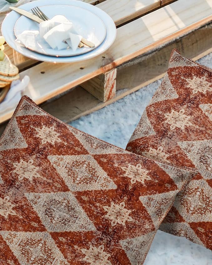 Outdoor Waterproof Pillow Covers Set of 2, Medieval Turkish Patterns Vintage Mural Wallpaper Patio Throw Pillow Covers, Decorative Cushion Case for Couch Sofa Furniture Garden, 26x26 Inch