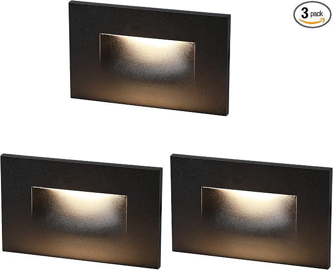 CLOUDY BAY 120V Dimmable LED Indoor Outdoor Step Light,3000K Warm White,Stair Light,Pack of 3,Metal Black