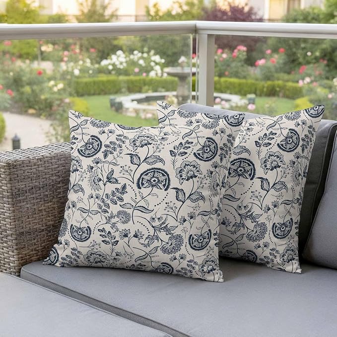 Outdoor Pillow Covers 20x20 Set of 2, Vintage Spring Floral Waterproof Patio Throw Pillow Covers for Couch Sofa Chair, Retro Farmhouse Summer Botanical Decorative Pillowcases for Throw Pillows