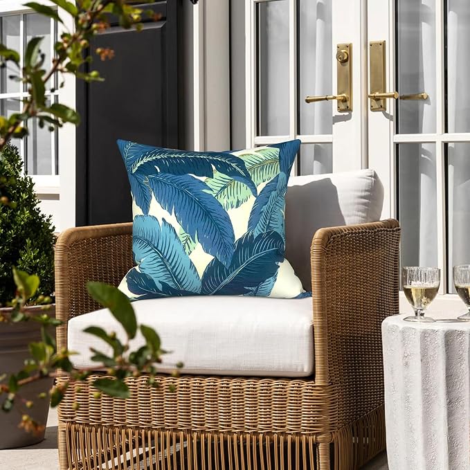 LVTXIII Outdoor/Indoor Throw Pillows, Decorative Throw Pillows with Inserts, 18"x18" Square Pillows for Bed, Couch, Sofa and Patio Furniture (Set of 2, Swaying Palms Blue)