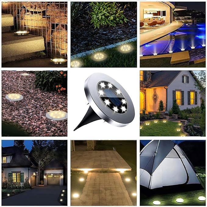 Rayolon Solar Ground Lights, Waterproof Solar Garden Lights, Upgraded Outdoor Garden Waterproof Bright in-Ground Lights, Landscape Lights for Pathway,Yard,Deck,Lawn,Patio,Walkway (4 Pack Warm Light)