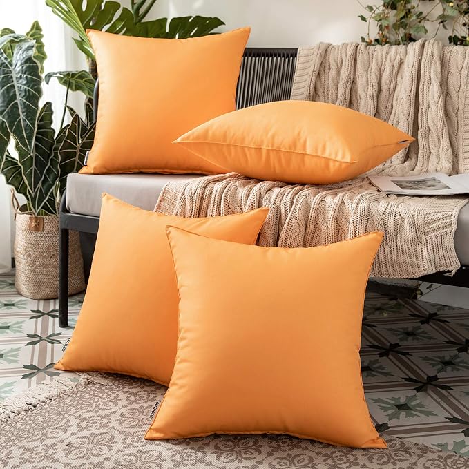 MIULEE Decorative Outdoor Waterproof Pillow Covers 16x16 Orange Yellow | Decorative Patio Furniture,Pack of 2,Accent Square Soild Throw Pillow Covers,Summer Garden Tent Couch Sofa