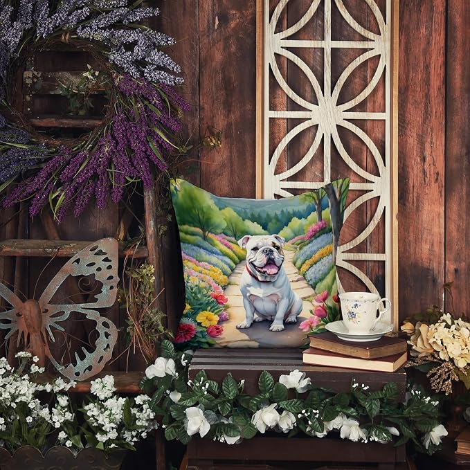 Caroline's Treasures English Bulldog Spring Path Throw Pillow Machine Washable, Indoor Outdoor Decorative Pillow for Couch, Bed or Patio, 18Hx18W