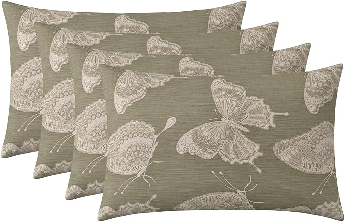 RSH DECOR: Sunbrella Jumbo Lumbar Pillows Set of 4 | 26" x 16" | Indoor Outdoor – Patio, Lounge, Adirondack | Water & Fade-Resistant | Down-Alternative Inserts | Made in USA (Farfalla Spring)