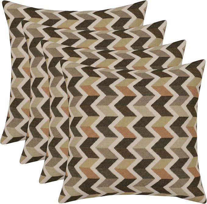 RSH DECOR: Sunbrella Square Throw Pillows Set of 4 | 24" x 24" | Water and Fade-Resistant Performance Fabric | Outdoor Pillow Covers with Down-Alternative Inserts | Made in USA (Prism Fossil)
