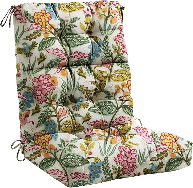 Tufted High Back Adirondack Chair Cushion 45"x21"x4",Floral | Patterned outdoor cushion with ties; premium padded design fits garden rocking chairs, multiple color options available