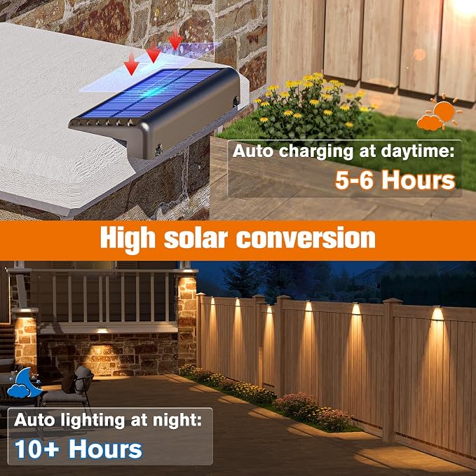 Solar Deck Lights Outdoor 12 Pack, IP65 Waterproof Large Size LED Stair Lights with Lenses, Auto ON Off Warm White Step Lights for Outside, Deck, Patio, Fence, Yard, Pathway and Railing Decor
