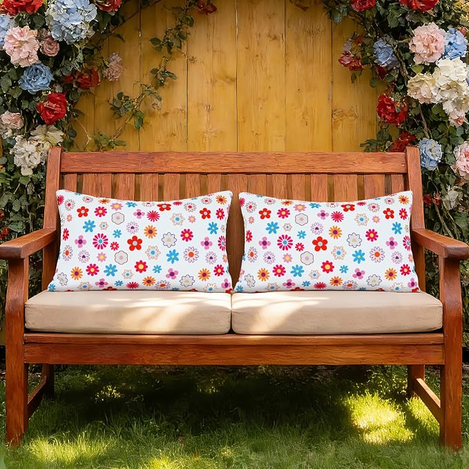 Eternal Beauty 20" x 12" Set of 2 Outdoor Pillow Covers Decorative Pillow Covers for Fall Couch Pillows (Multicolored Flower, 20" x 12" (Pack of 2))