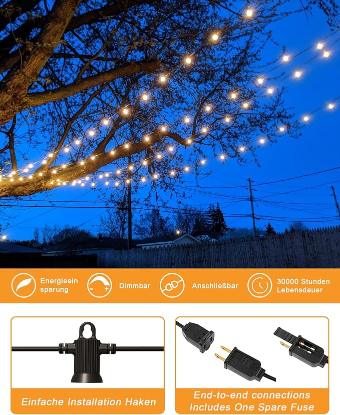 Zuske Outdoor String Lights, 240FT Patio Lights with 124 Shatterproof G40 Globe Bulb(4 Spare), Waterproof Connectable Dimmable LED Hanging Lights for Outside Backyard Porch Balcony Gazebo (120FTx2)