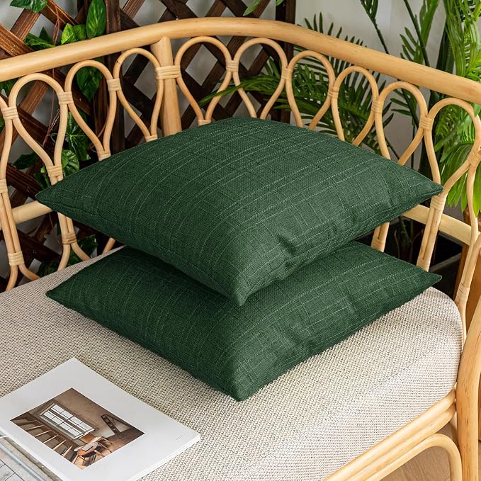 Kevin Textile Outdoor Waterproof 12”x24” Pillow Covers 2 Pack, Army Green | Water Resistant, Soft Faux Linen-cotton Yarn-dyed Woven Texture Throw Pillow Covers for Tent Patio Garden Couch Sofa