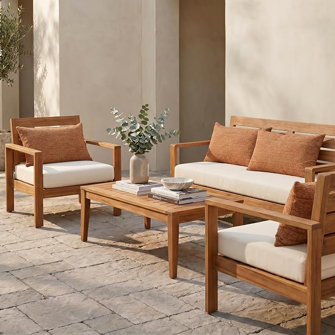 RSH DECOR: Sunbrella Jumbo Lumbar Pillows Set of 4 | 26" x 16" | Indoor Outdoor – Patio, Lounge, Adirondack | Water & Fade-Resistant | Down-Alternative Inserts | Made in USA (Simone Sinnabar)