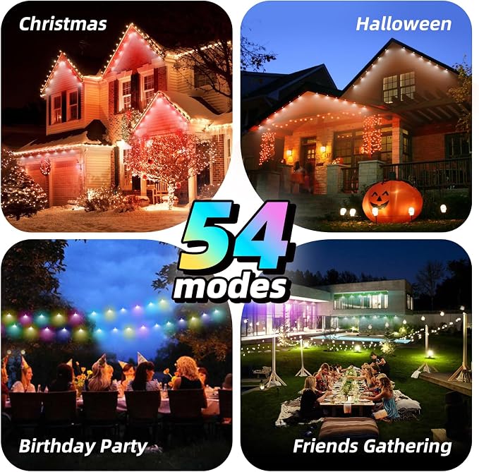 Permanent Outdoor Lights, 50ft Smart RGB Outdoor Light, 36 LED Eaves Lights with 54 Scene Mode, IP67 Waterproof for Halloween, Christmas, New Year, Holidays, Daily Lighting, APP Voice Remote Control