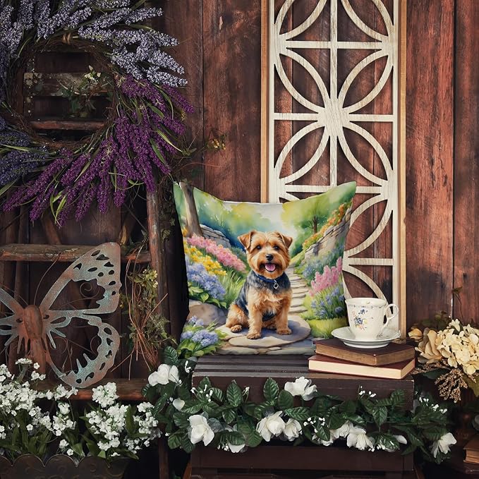Caroline's Treasures Norfolk Terrier Spring Path Throw Pillow Machine Washable, Indoor Outdoor Decorative Pillow for Couch, Bed or Patio, 18Hx18W