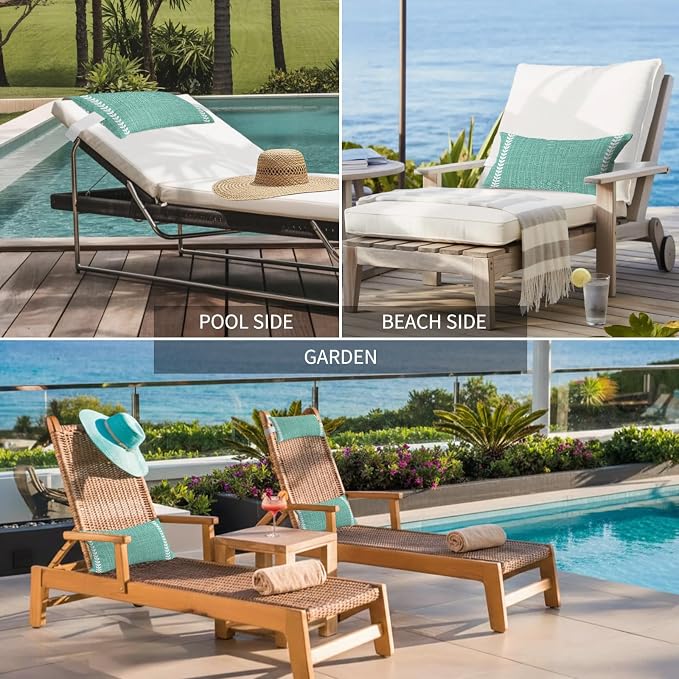 Bohemia Outdoor Lumbar Pillow 11x16 Inch, Modern Minimalist Lines Art Teal Waterproof Throw Pillow Covers with Insert, Decorative Chair Cushions for Patio Garden Recliner