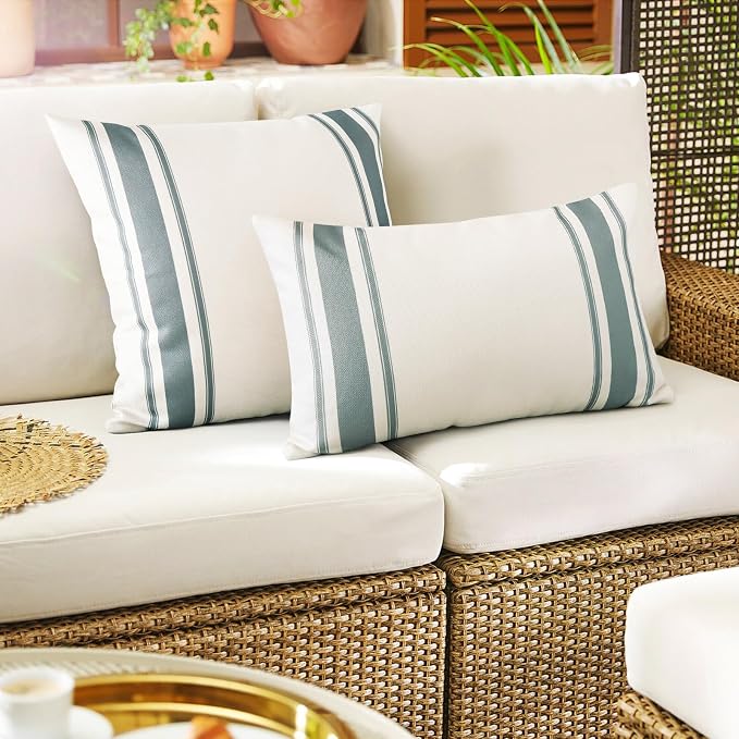 OTOSTAR Pack of 2 Outdoor Waterproof Decorative Pillow Covers 12x20 Inch Linen Geometry Pillowcases Cushion Case Garden Throw Pillow Covers Pillows Shell for Patio Furniture Couch Tent Balcony (Grey)