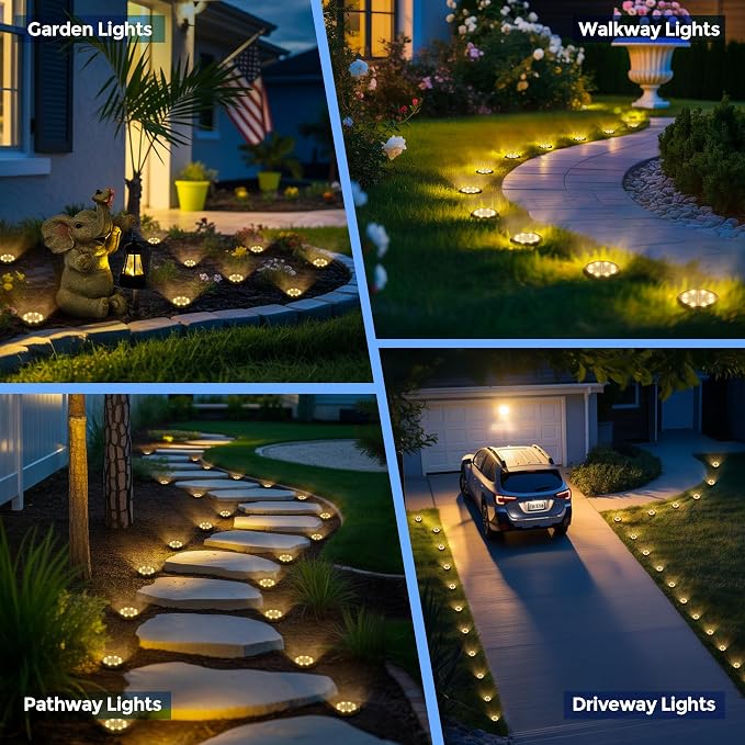 SOLPEX 20 Pack Small Solar Ground Lights, Driveway Lights Warm White | Solar Powered Pathway Lights Waterproof, Landscape Lighting for Walkway, Garden, Backyard, Patio- Black Lampshade