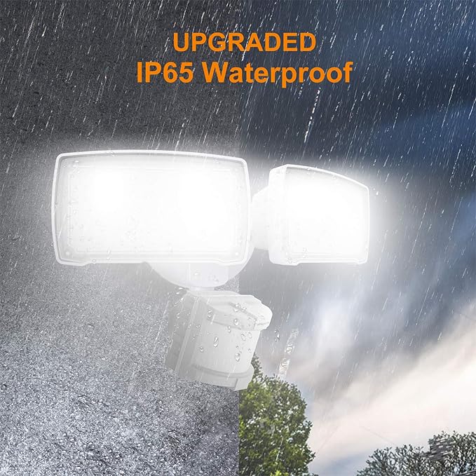 LEPOWER Hardwired LED Security Lights Motion Sensor Outdoor, 40W 4000LM | 5500K Daylight, 72 FT Range & 180° Detection, Easy to Install, IP65 Waterproof, 2 Head Flood Light for Garage, Yard, Porch
