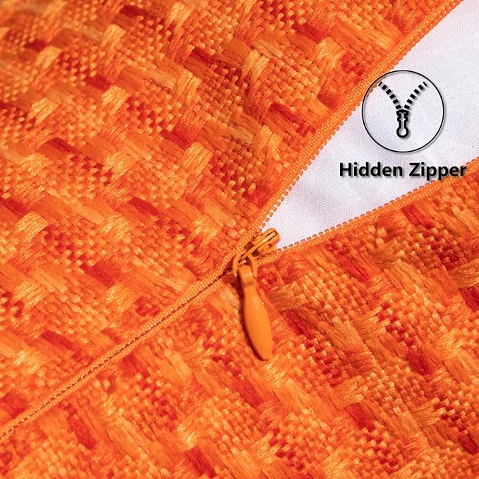 Kevin Textile Outdoor Waterproof 20"x20" Pillow Covers 2 Pack, Orange | Water Resistant Weaving Faux Linen Texture Throw Pillow Covers, Outside Decorative Pillowcases for Garden Patio Balcony Couch