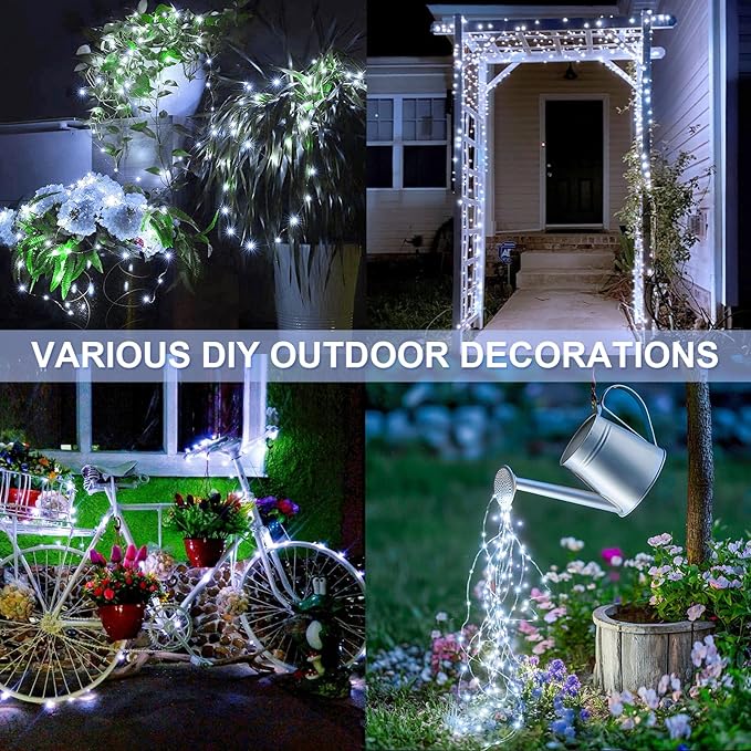 JMEXSUSS 2 Pack Solar String Lights Outdoor Total 66FT 200LED Fairy Lights | Outdoor Waterproof, 8 Modes Solar Christmas Lights for Outside Garden Tree Patio Yard Wedding Christmas Decorations, White