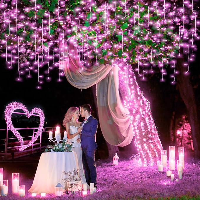 Pink Christmas Lights Outdoor Icicle Lights for Outside 66ft 640 LED String | Twinkle Lights with 8 Modes Connectable Timer Waterproof for House Window Party Wedding Yard Holiday Valentine's Day Decor
