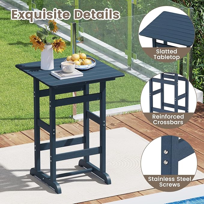 Tangkula 30" x 30" Square Bar Table, Patio HDPE Bar Height Dining Table w/Slatted Tabletop, Outdoor All-Weather High-Top Bistro Table for Poolside, Backyard, Balcony
