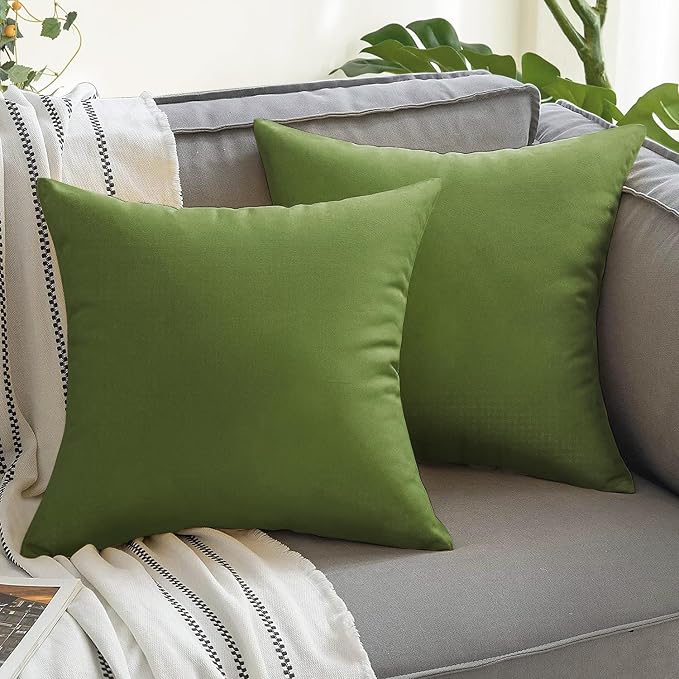 VAKADO Outdoor Waterproof Throw Pillow Covers 20X20 Set of 2 Decorative Army Green Patio Furniture Cushion Cases Outside Decor for Couch Garden Bench Porch