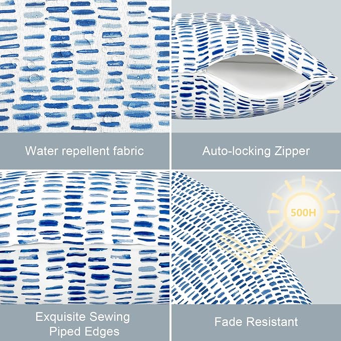 LVTXIII Pack of 2 Outdoor Throw Pillow Covers Accent Waterproof Pillow Covers ONLY, Patio Square Cushion Cases for Garden Balcony Couch Sofa Decoration 18x18 inch, Pebble Blue