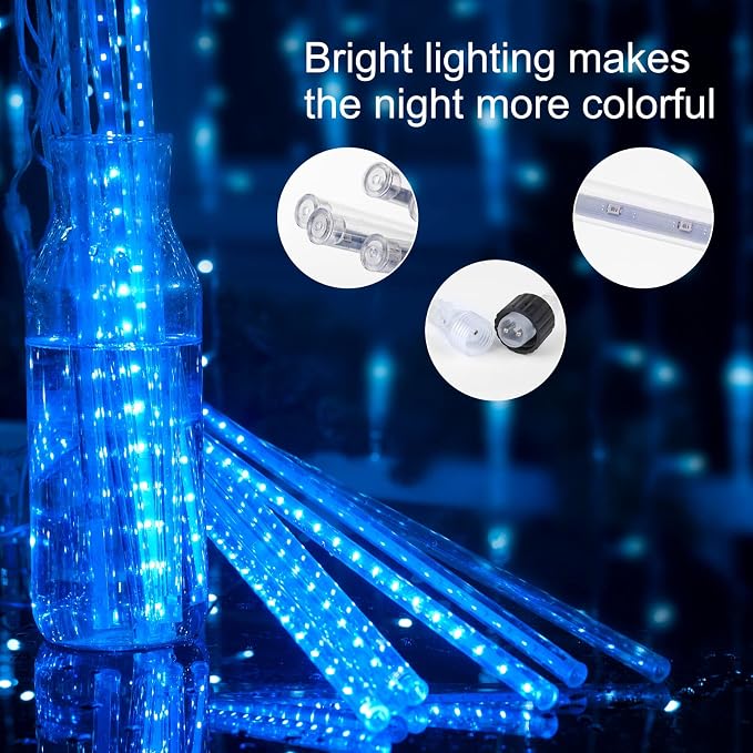 Meteor Shower Lights Outdoor, 16Inch 20 Tube 720 LED Icicle Christmas Light | Waterproof Meteor Christmas Light Outdoor, Hanging Falling Rain Light for Tree Bushes Holiday Party Christmas Decor, Blue