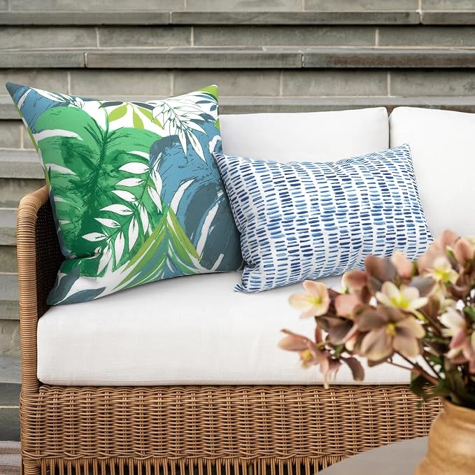 Outdoor 16x16 Inch Throw Pillow Covers Set of 2, All Weather Square Pillow Cases, Covers ONLY Patio Cushion Pillow of Home Furniture Use, Islamorada Blue Green