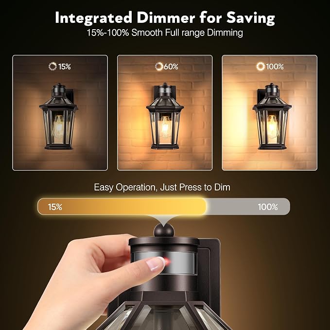 VIANIS Oil Rubbed Bronze Dusk to Dawn Motion Sensor Porch Light, Anti-Rust Aluminum Frame, Tempered Glass, 100% Weather Resistant, Easy Installation, Fits Standard E26 Bulbs