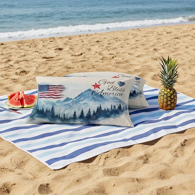 4th of July Outdoor Pillow Covers 20x12 Inch Lumbar Pillow Covers Set of 2 Waterproof Decorative Throw Pillow Cases Independence Day American Flag Forest Cushion Covers for Patio Furniture Garden