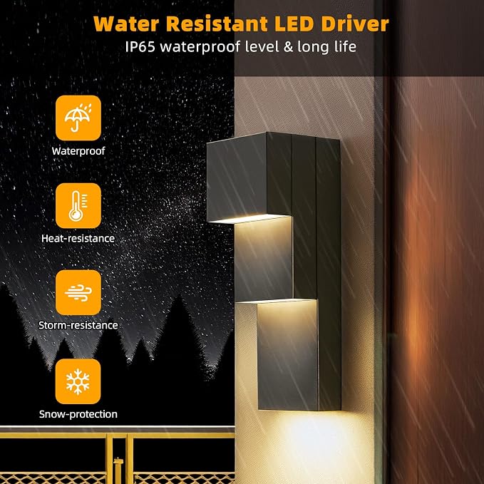 Modern LED Outdoor Wall Sconce 30W Exterior Lighting Fixtures, Black Outside Lights for House Integrated LED Outdoor Wall Mount Lights for Front Porch Garage, Warm White 3000K, 1 Pack