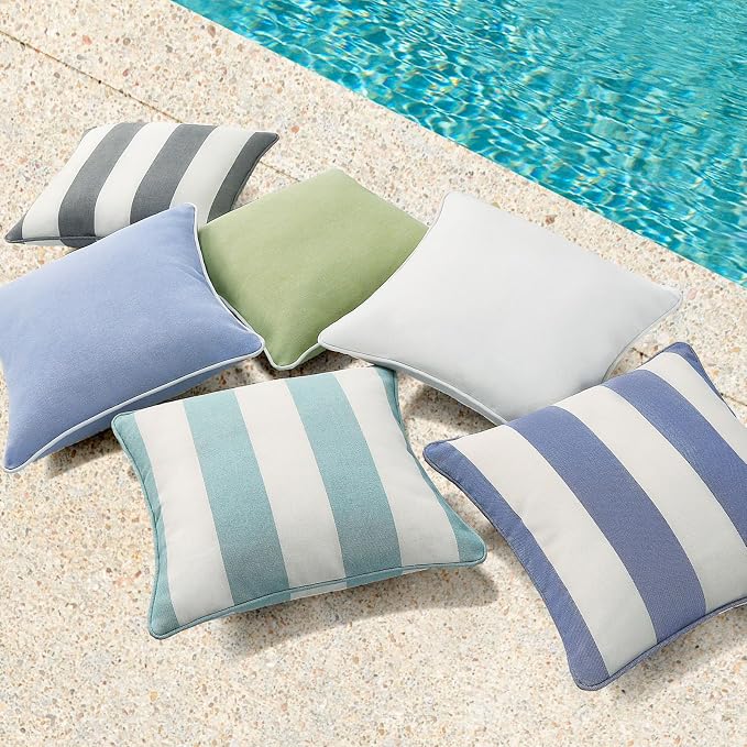 Decorative Outdoor Water Repellent Throw Pillows with Inserts, Set of 4, 16" x16" Pillows for Patio, Backyard, Bed, Couch, and Patio Furniture, Gray Stripe