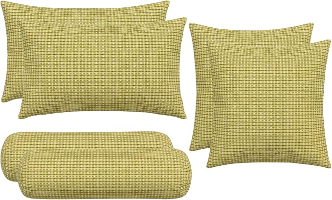 RSH DECOR Set of 6 Outdoor Pillow, Outdoor Pillows for Patio, Pillows w/Polyester Pillow Cases | Water & Fade Resistant Fabric | 17" Square, 20x12 Lumbar, 20x6 Neck Roll - Future Patina