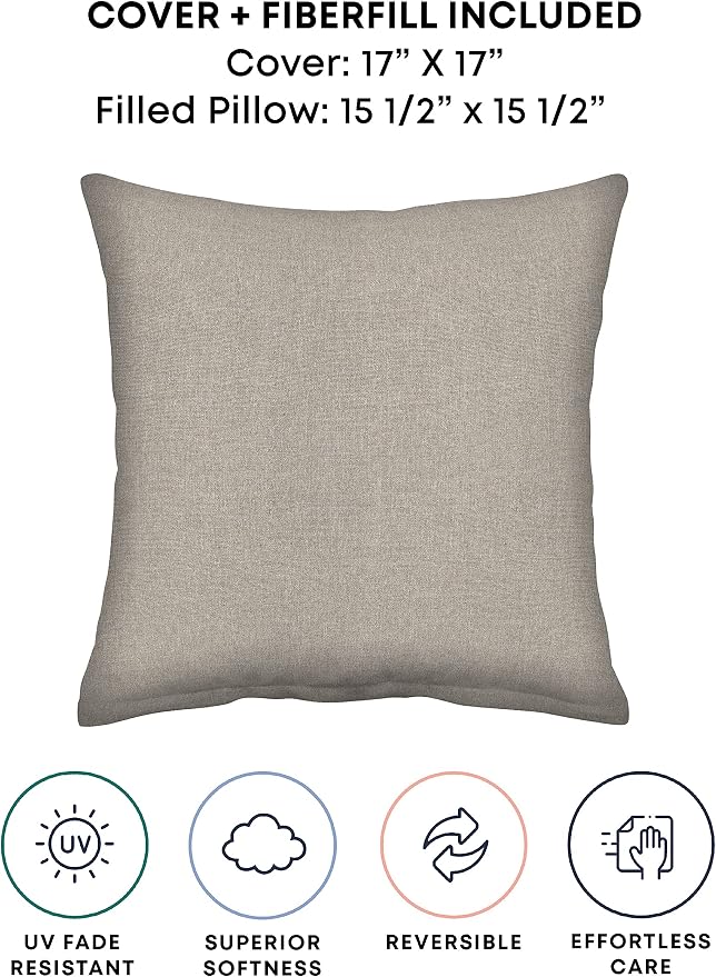 Honeycomb Outdoor Square Toss Pillow Set, 17" W x 17" L, Heathered Solid Taupe Outdoor Pillows