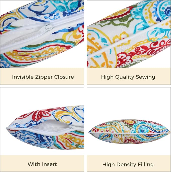 FUNHOME Outdoor Lumbar Pillows 12x20 inch,Decorative Throw Pillow Set of 2 with Insert,Water Resistant Headrests for Patio Furniture Sofa Couch Chair(Phoenix)