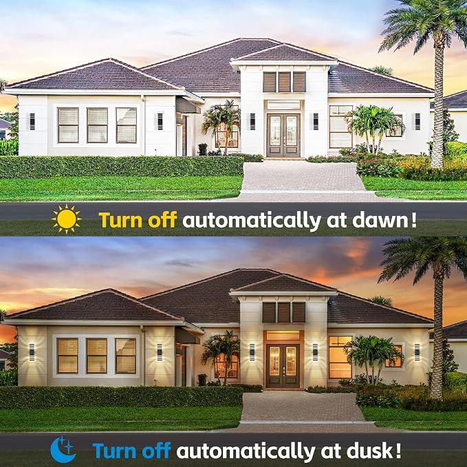 DASTOR 2 Pack Dusk to Dawn Outdoor Light Fixture, Modern Wall Lights Brown Exterior Sconce, 3000K Up and Down Porch Lights for House Garage Patio