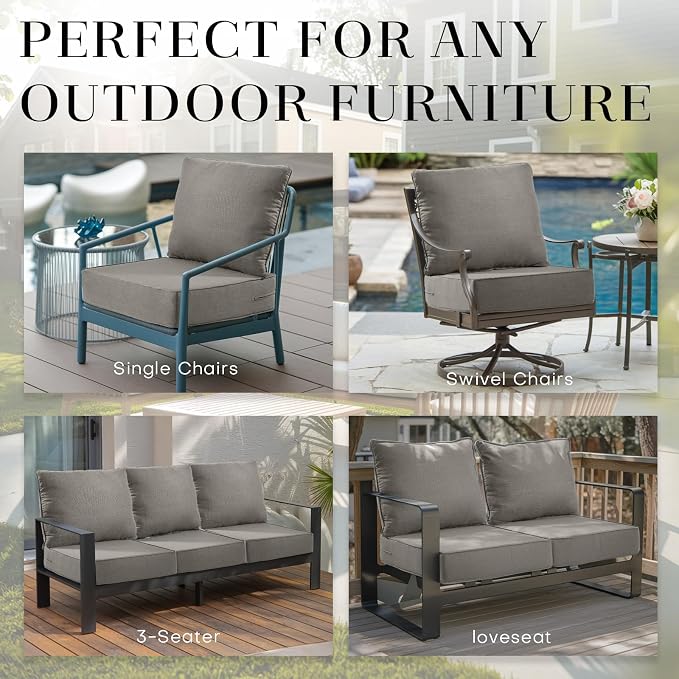 Luxury 24*24*6in Outdoor Patio Cushions, 5 Pieces Grey Outdoor Cushion | 6in Outdoor Patio Cushions, Water-Resistant, Reversible, Removable Cover, for Patio Chairs Sofa Couch Loveseat