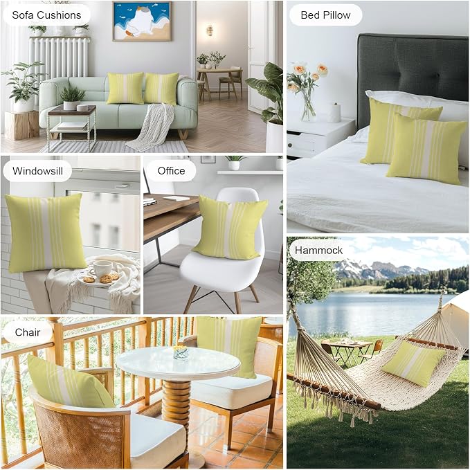 Yellow Beige Striped Outdoor Pillow Covers 18x18 Inch Throw Pillow Covers Set of 2 Waterproof Decorative Pillow Cases Modern Farmhouse Retro Lines Cushion Covers for Patio Furniture Garden Couch Sofa