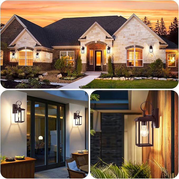 BesLowe 2-Pack Outdoor Wall Light Fixtures, Modern Porch Sconces, Brown | Waterproof, Rust-Resistant, Durable Metal with Clear Glass, Standard E26 Socket, Easy to Install