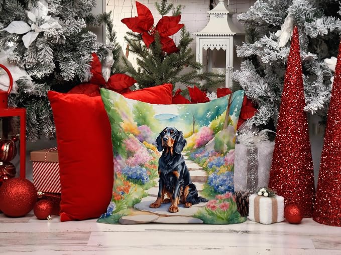 Caroline's Treasures Gordon Setter Spring Path Throw Pillow Machine Washable, Indoor Outdoor Decorative Pillow for Couch, Bed or Patio, 14Hx14W