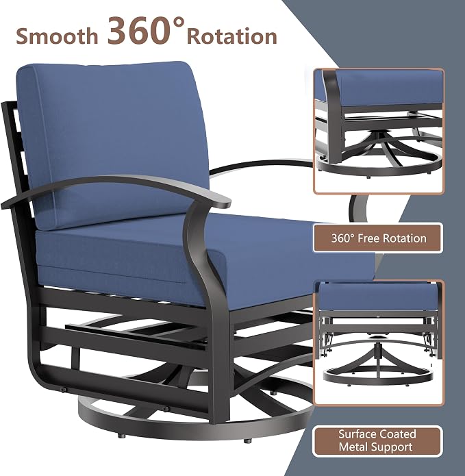 Aluminum Outdoor Patio Furniture Set,7 Seats Patio Conversation Sets with Rectangular Coffee Table,Metal Patio Sectional Furniture Set with 2 Swivel Rocking Chairs,Navy Blue