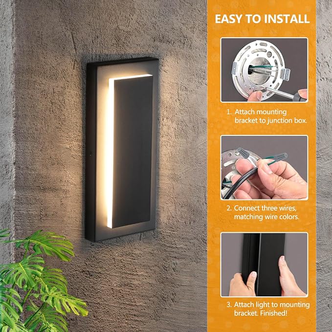 tewei 2 Pack Modern LED Outdoor Wall Lights, Black Exterior LED Wall Sconce Lighting Fixtures, Square Mini Indoor Wall Sconce, 360° Beam Angle, 3000K Warm White Outdoor Lights for House Porch